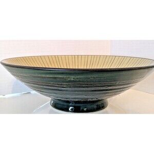 Mino ware Japanese Ceramics Ramen Noodle Bowl Dark Green Crosshatch 9.5"